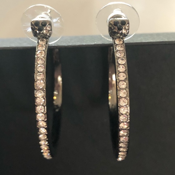 Hematite Over Sterling Silver Crystal Hoops - Picture 3 of 4